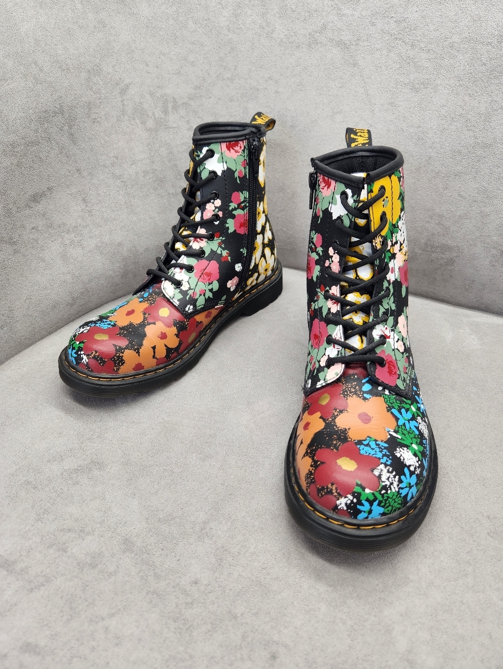 Dr. Martens Ankle Boots Women's 7 Black Floral Leather 1460 Pascal Mashup Rework - Picture 9 of 17